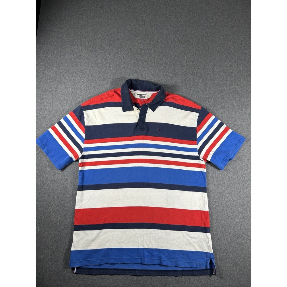 Tommy Hilfiger DenimMen's XL Striped Polo Shirt Red White Blue Colorblock